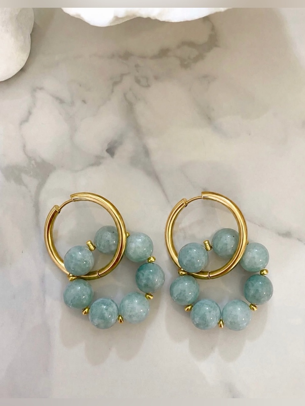 Gold Hoops with Seafoam Bead Accents
